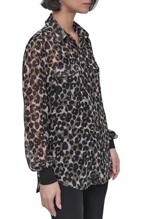 Shop Dkny Print Chiffon Tunic Shirt In Spring Animal Utility Green