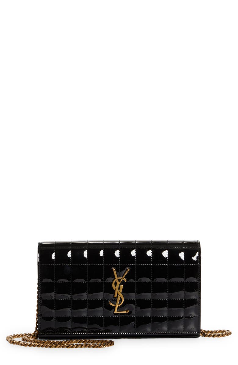 Saint Laurent Cassandre Quilted Patent Leather Envelope Wallet On A Chain, Main, color,
