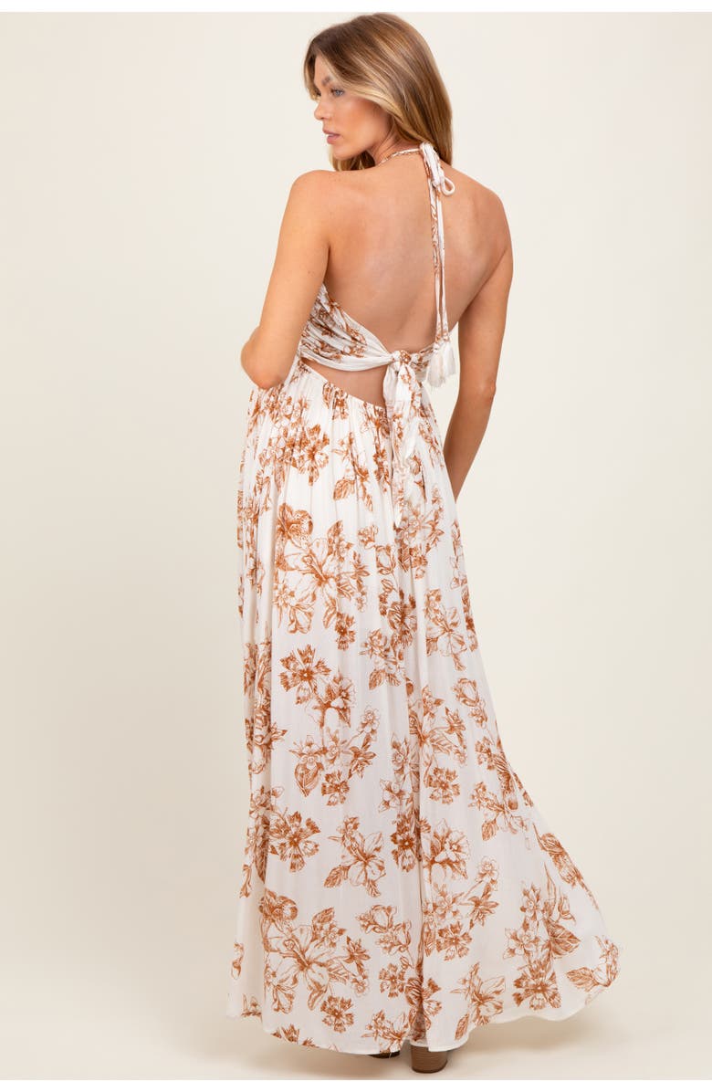 PinkBlush Blue Floral Tie-Back Halter Maxi Dress, Alternate, color, Taupe