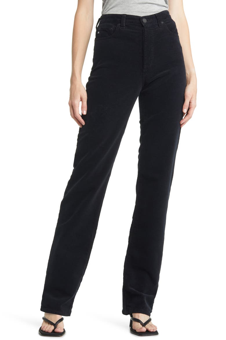 Alexxis High Waist Extended Straight Leg Corduroy Pants, Main, color, SUPER BLACK