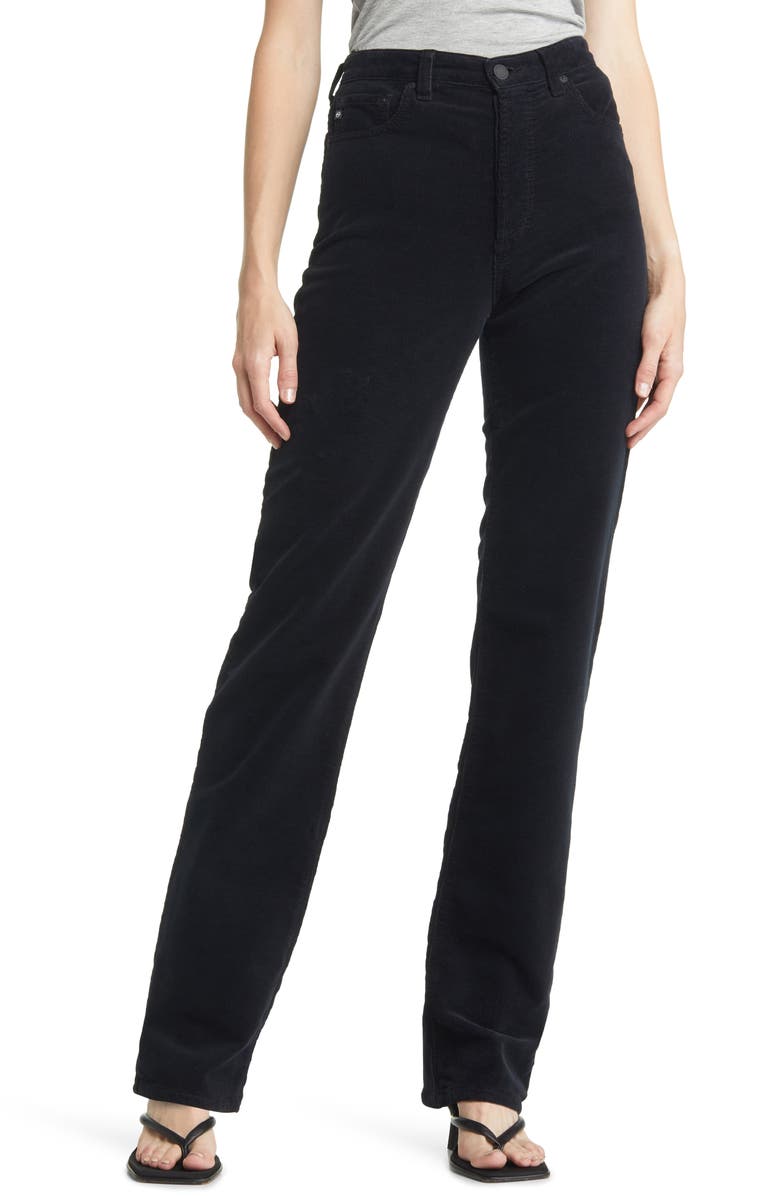 AG Alexxis High Waist Extended Straight Leg Corduroy Pants, Main, color, Super Black
