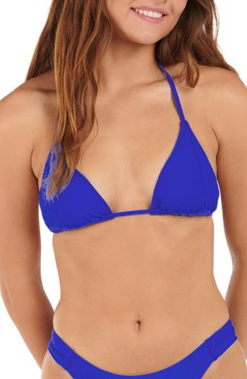 Citrus Solid Seamed Triangle Bikini Top In Blue