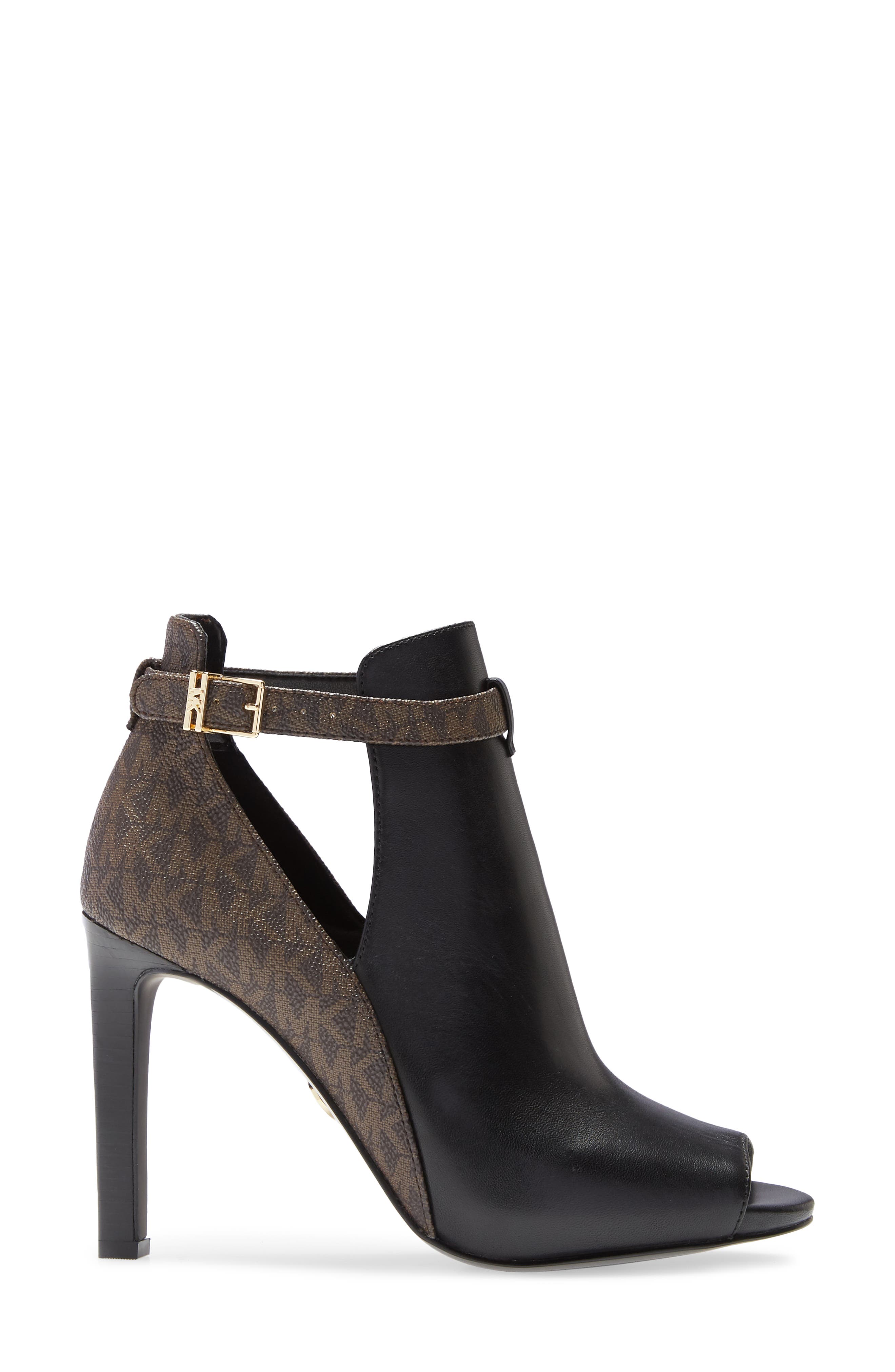 MICHAEL Michael Kors Lawson Open Toe Bootie, Alternate, color, Black/ Brown Leather