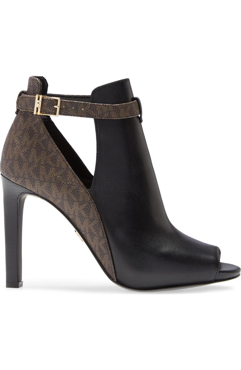 MICHAEL Michael Kors Lawson Open Toe Bootie, Alternate, color, Black/ Brown Leather