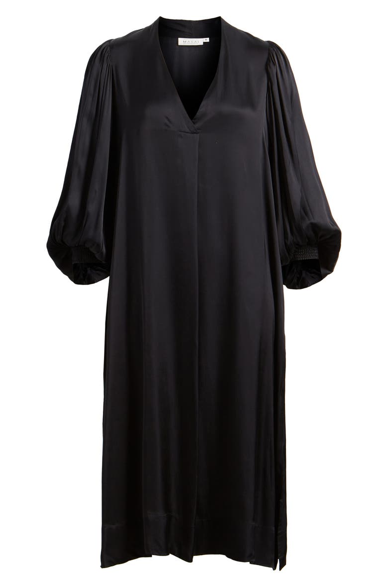 Nalo Long Sleeve Satin Shift Dress, Alternate, color, BLACK