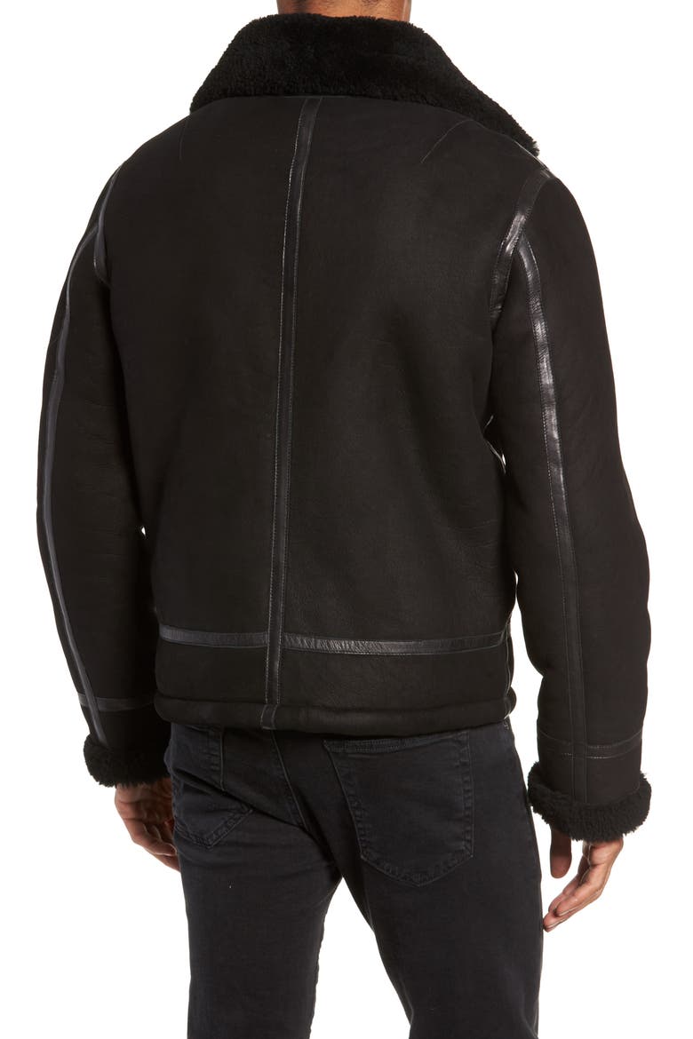 Leather and Genuine Shearling Flight Jacket, Alternate, color, BLACK