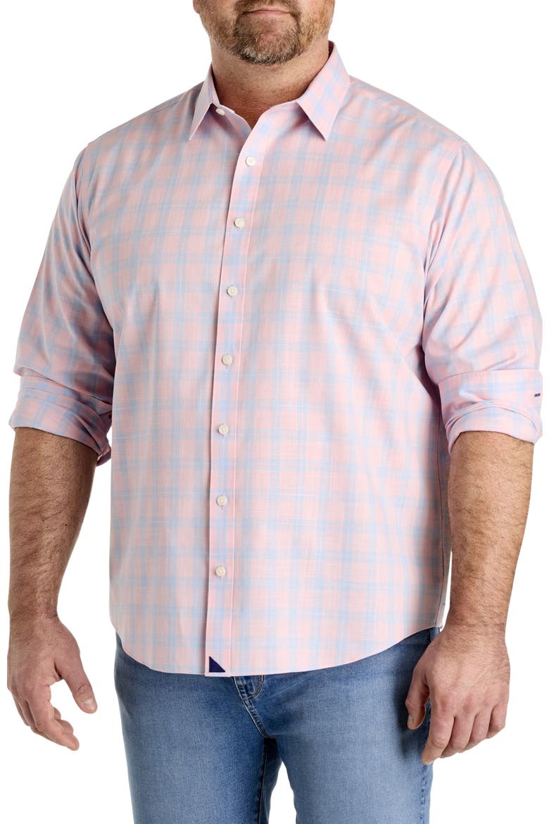 Big & Tall Clark Wrinkle-Free Plaid Sport Shirt, Main, color, PINK