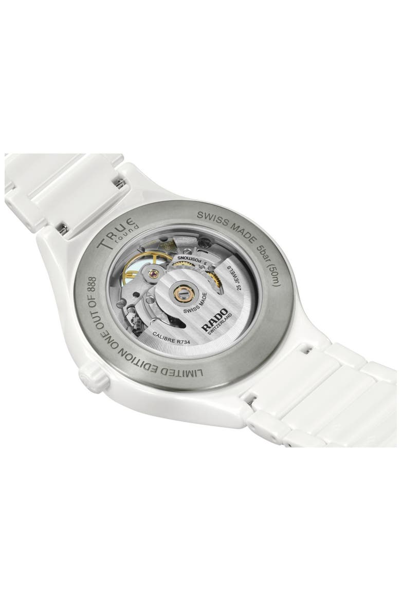 True Automatic Open Heart Bracelet Watch, 40mm, Alternate, color, WHITE