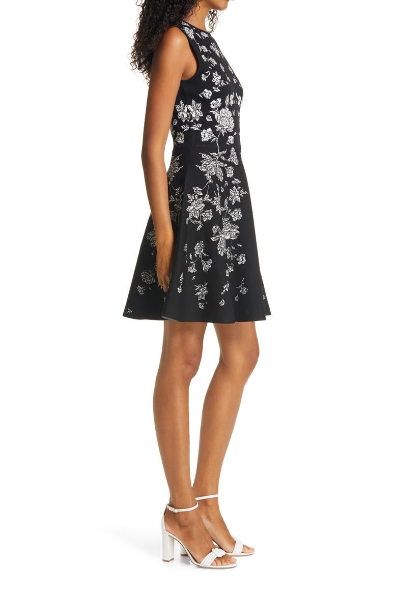 Naomyy Floral Jacquard Fit & Flare Dress, Alternate, color, BLACK