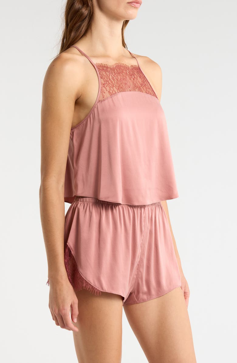 Lunya Lace Trim Washable Silk Short Pajamas, Alternate, color, Brambled Blush/ Mulled Maple