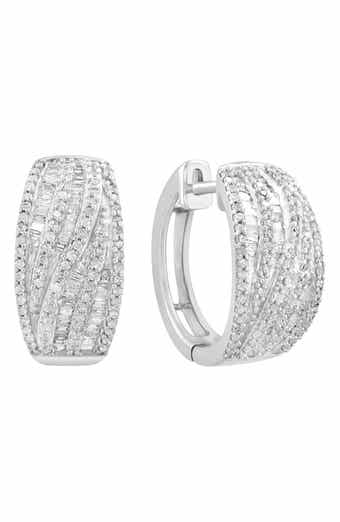 Sterling Silver Pavé Diamond Huggie Hoop Earrings