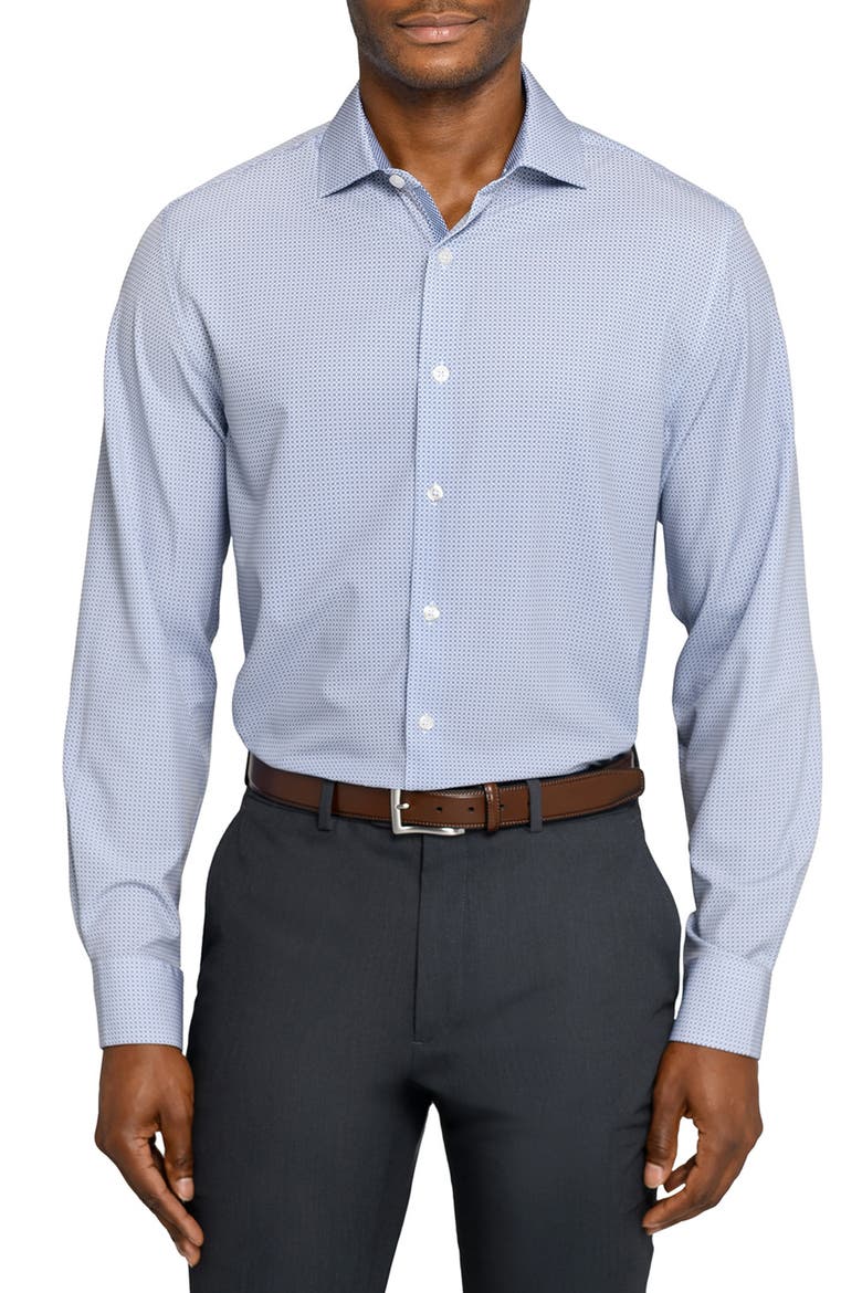 Slim Fit Octagon Geo Performance Dress Shirt, Main, color, WHITE/ BLUE