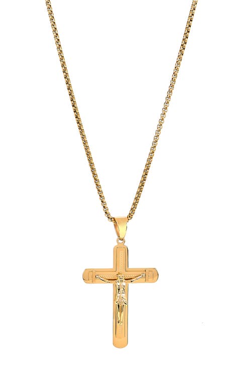 Men's 18K Gold Plated Stainless Steel Crucifix Pendant Necklace