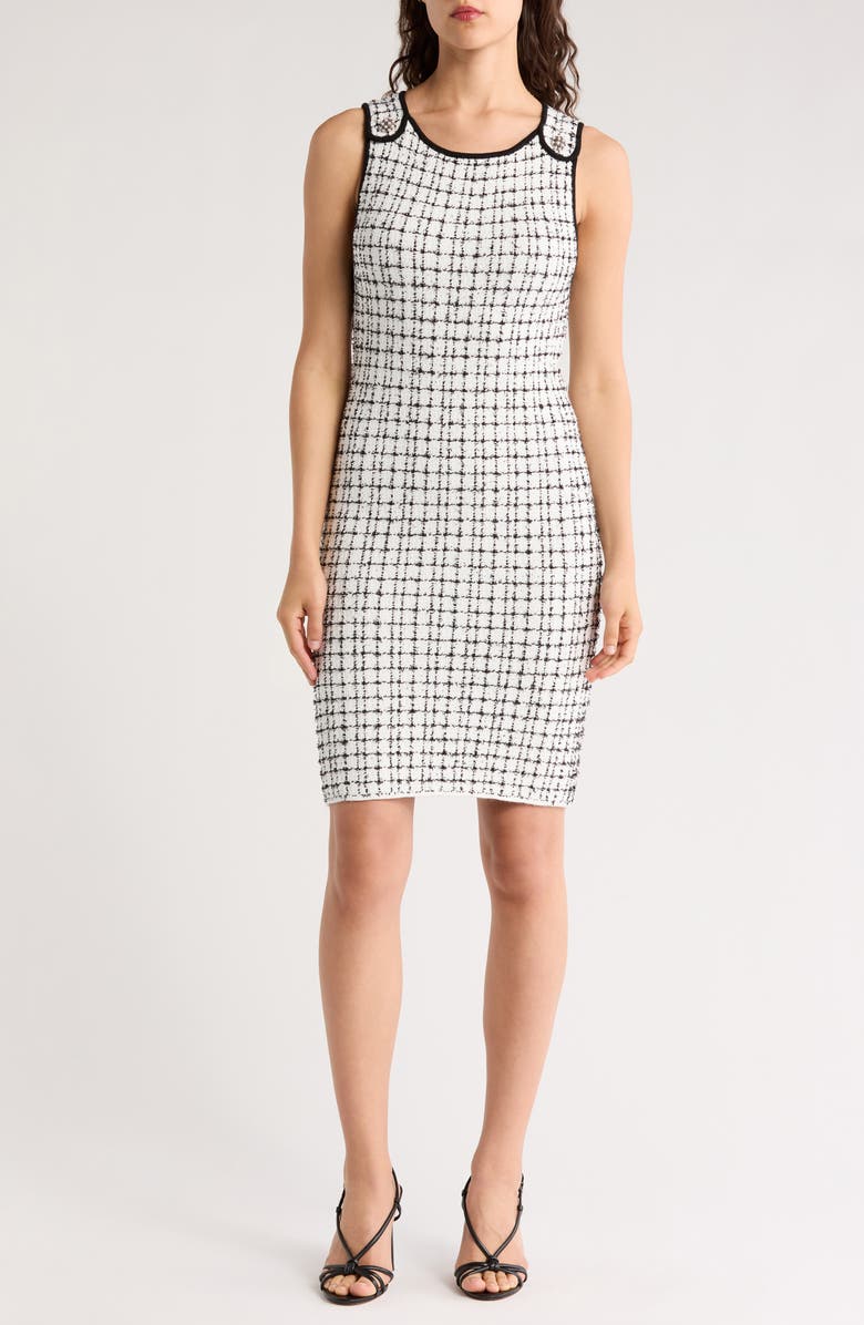 Alice + Olivia Tallulah Tweed Minidress, Main, color, Soft White/ Black