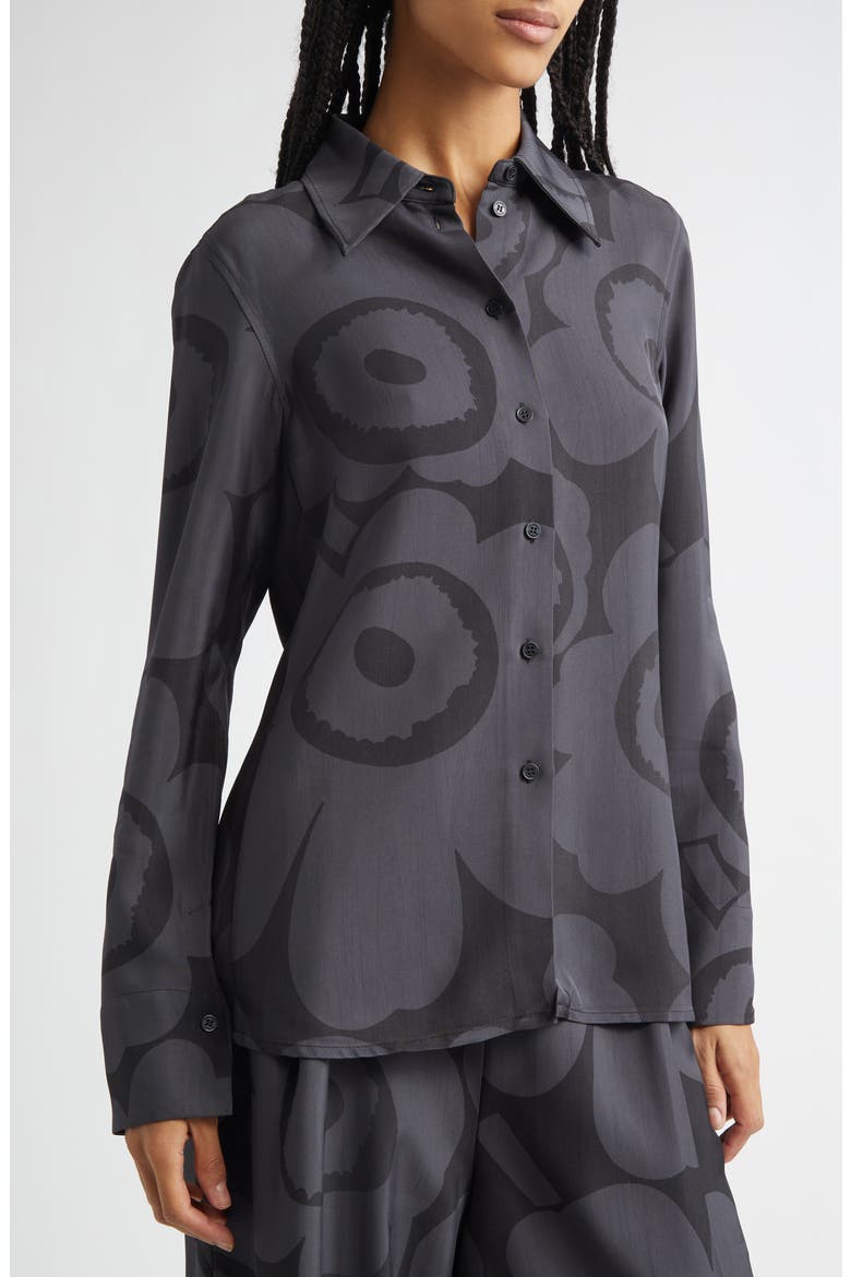 Vivahde Unikko Twill Button-Up Shirt, Alternate, color, BLACK DARK GREY