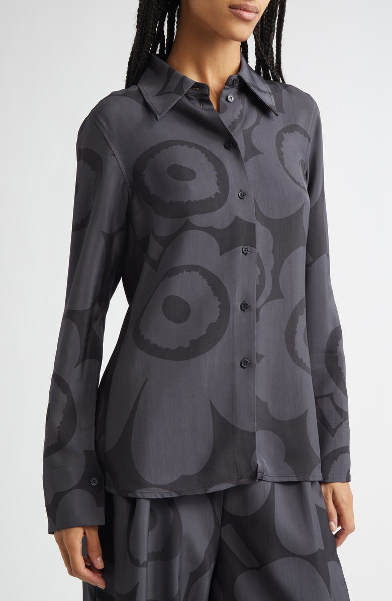 Marimekko Vivahde Unikko Twill Button-Up Shirt, Alternate, color, Black Dark Grey
