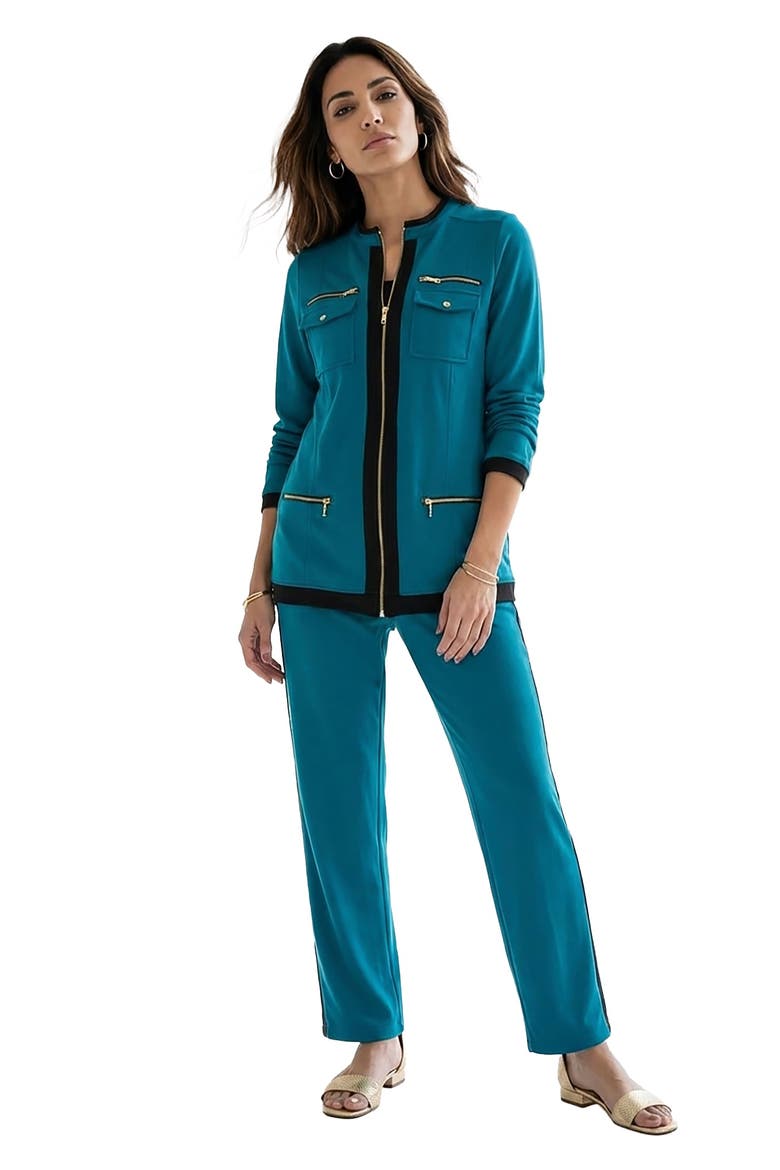 Side Stripe French Terry Pull On Pant Set, Main, color, DEEP TEAL BLACK