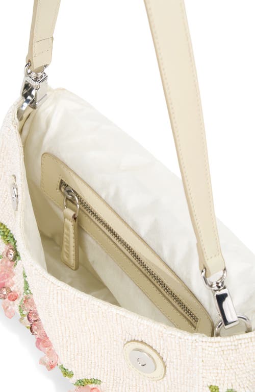 Staud Timmy Leather-trimmed Beaded Satin Shoulder Bag In Magnolia
