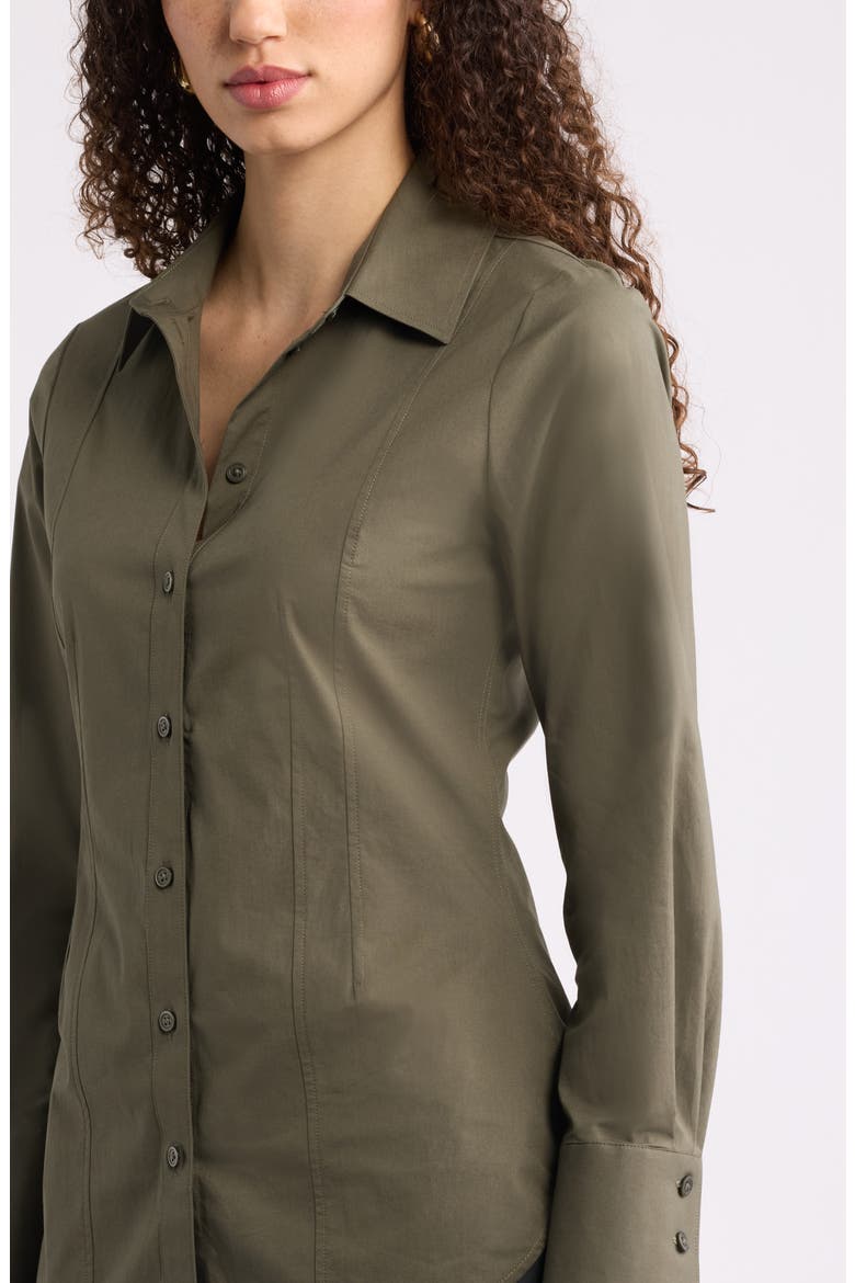 Poplin Waisted Button Down Shirt, Alternate, color, OLIVE SARMA