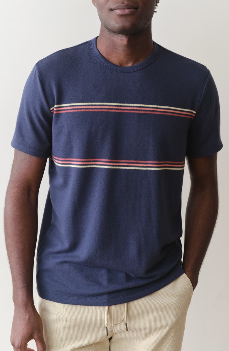 Marine Layer Signature Jacquard Stripe T-Shirt, Main, color, Navy Sunset Stripe
