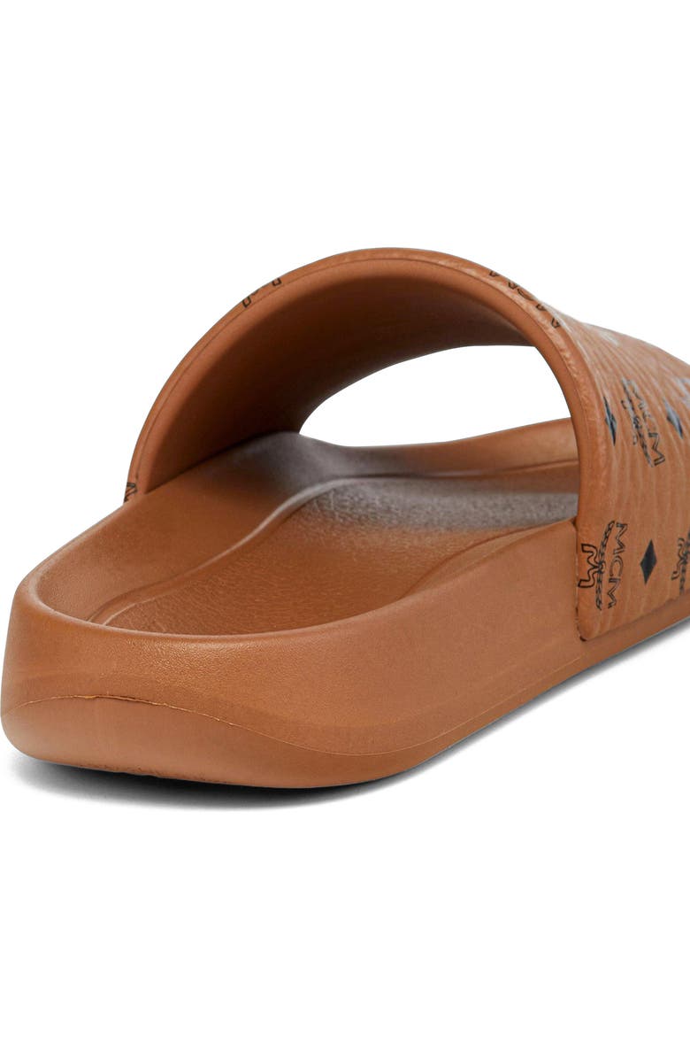 MCM Women's Monogram Print Rubber Slides, Alternate, color, Cognac