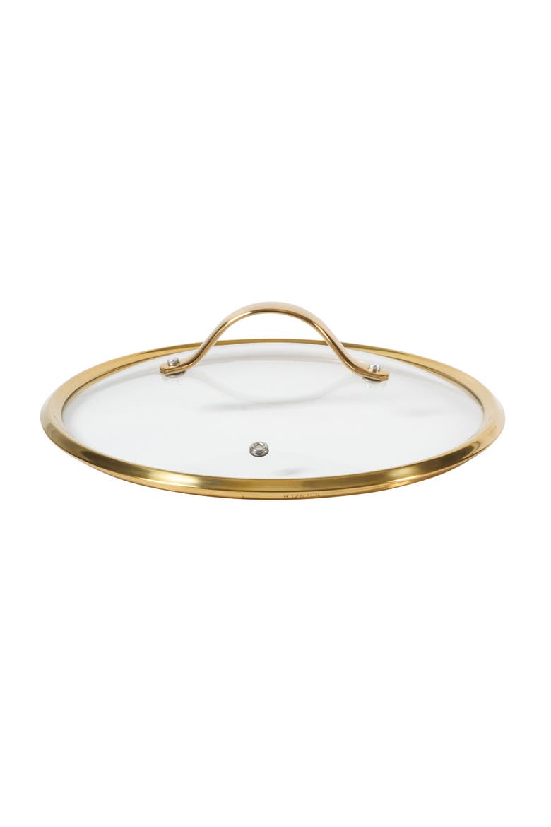 10 Inch Heavy Duty Aluminum Premium PFA Free Ceramic Nonstick Saute/Deep Frying Pan Skillet with Lid, Alternate, color, Linen White with Gold Handle