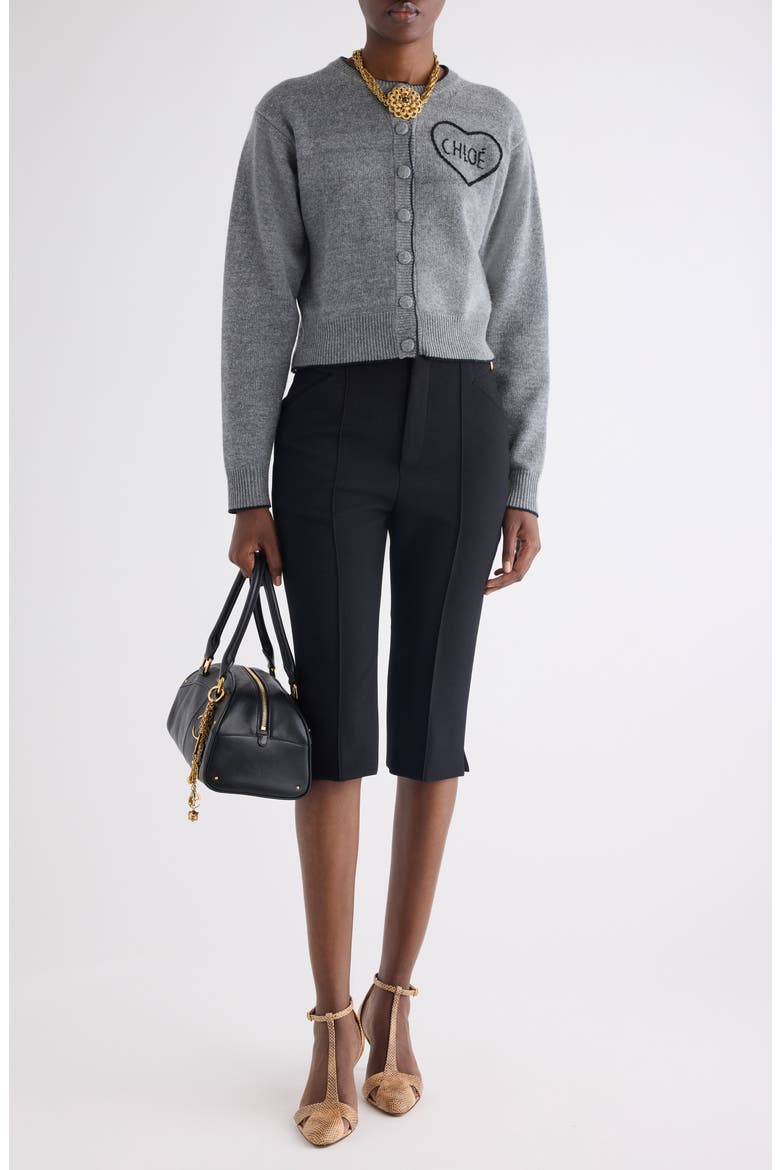 Embroidered Logo Crop Wool & Cashmere Cardigan, Alternate, color, DIVINE GREY