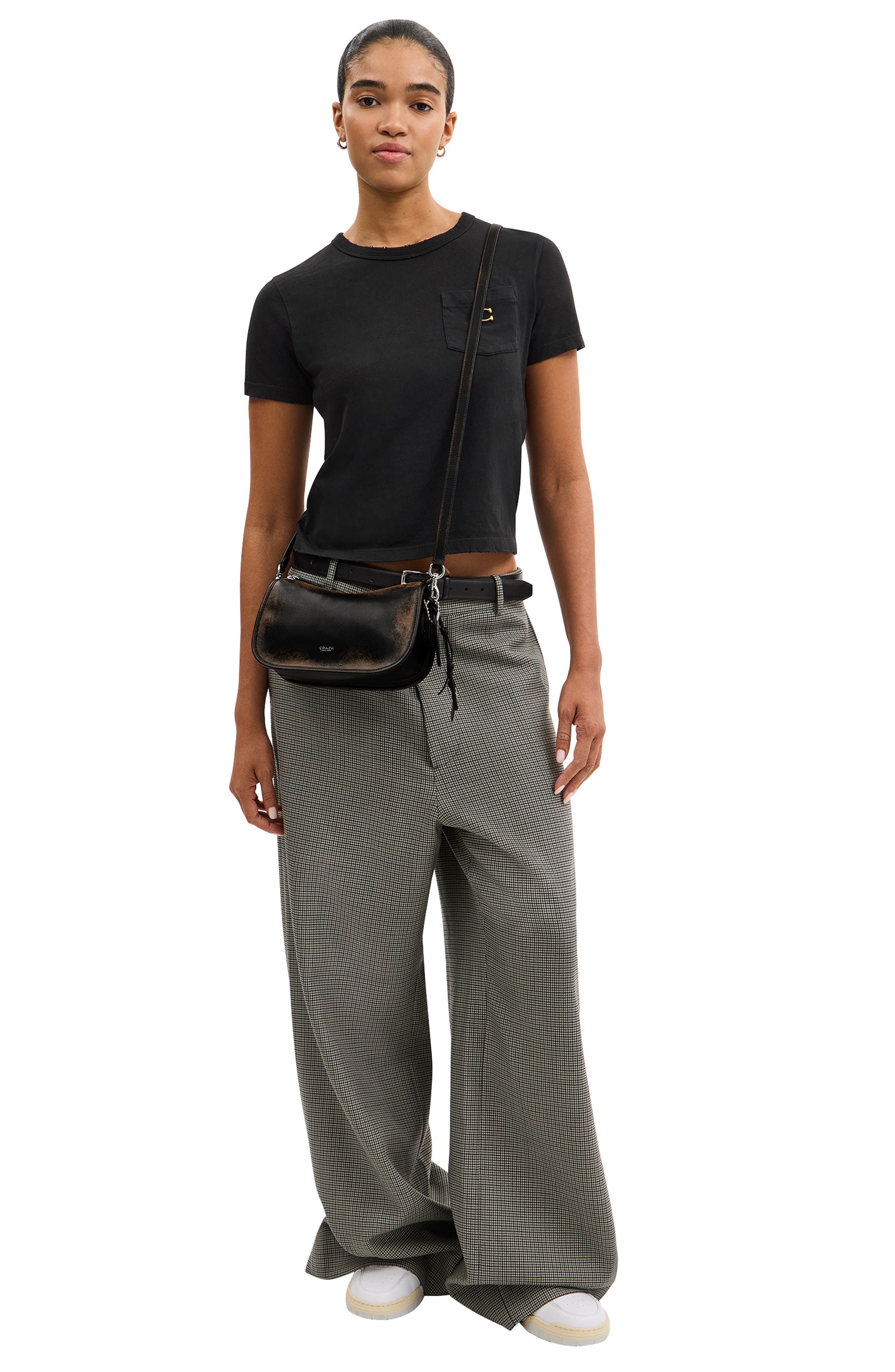 COACH Waverly Loved Leather Shoulder Bag, Alternate, color, Black Brown