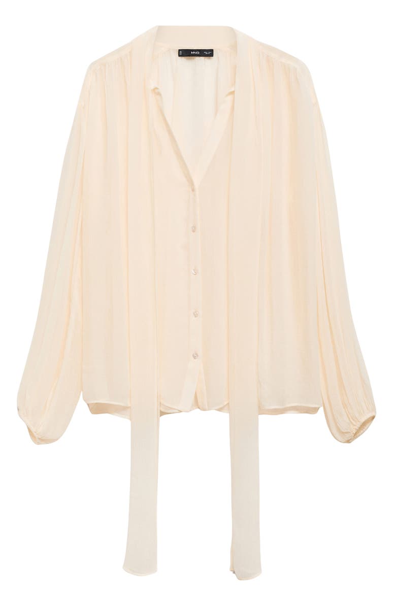 MANGO Puff Sleeve Tie Neck Button-Up Shirt, Alternate, color,