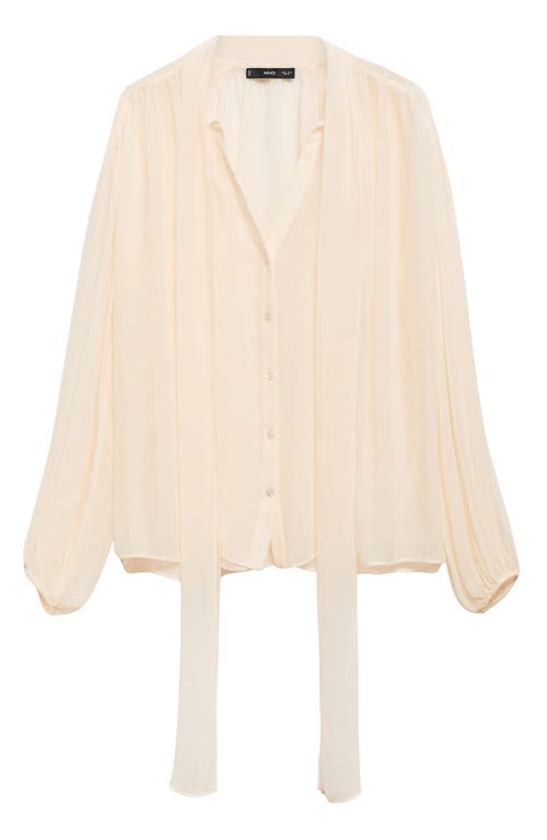 MANGO MANGO PUFF SLEEVE TIE NECK BUTTON-UP SHIRT