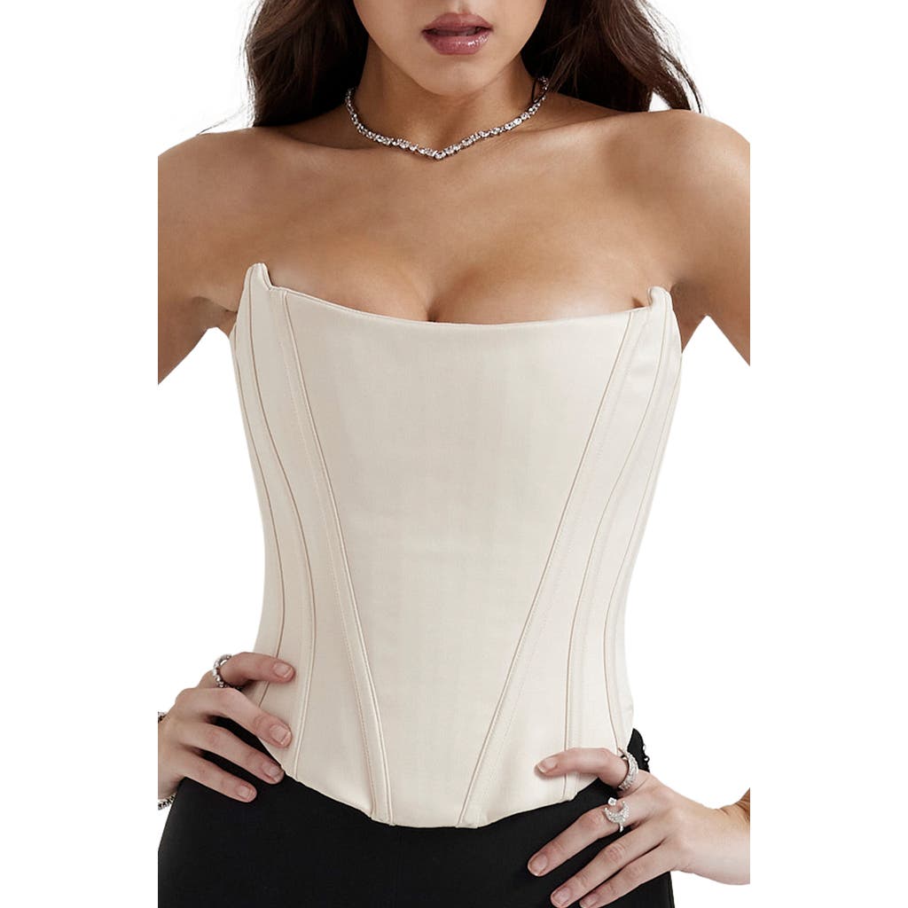 HOUSE OF CB Genevieve Strapless Satin Corset Top in Vintage Cream at Nordstrom, Size Large