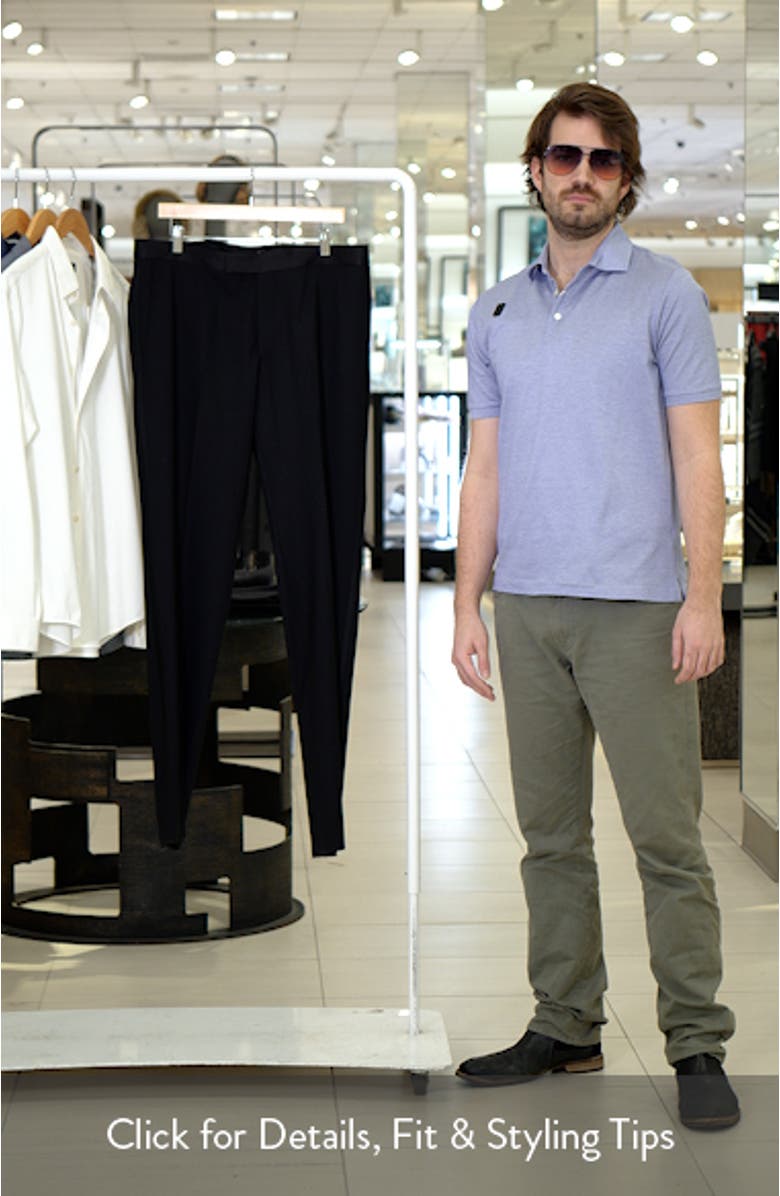 Phoenix Black Flat Front Super 130s Wool Tuxedo Pants, sales video thumbnail