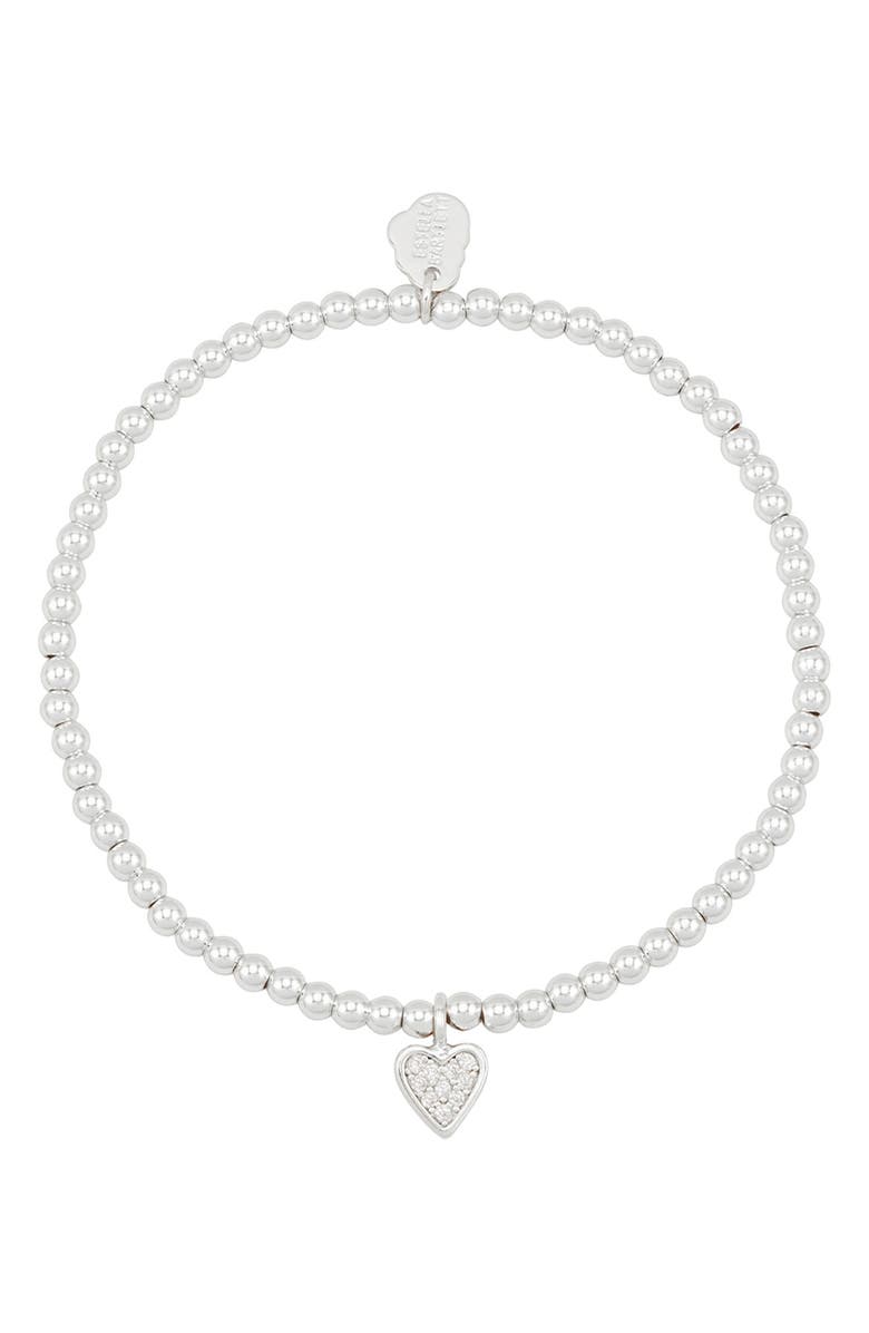 Estella Bartlett Sienna Pavé Crystal Heart Beaded Stretch Bracelet, Alternate, color, Silver