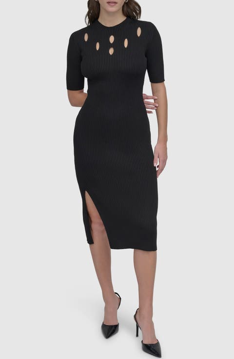 Cutout Detail Rib Sweater Dress