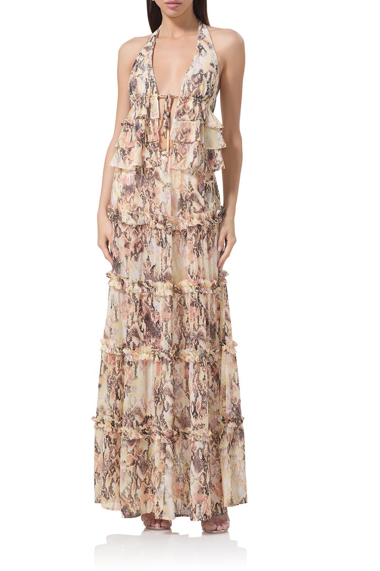 Sabina Snakeskin Print Tiered Maxi Skirt, Alternate, color, SHINE SNAKE
