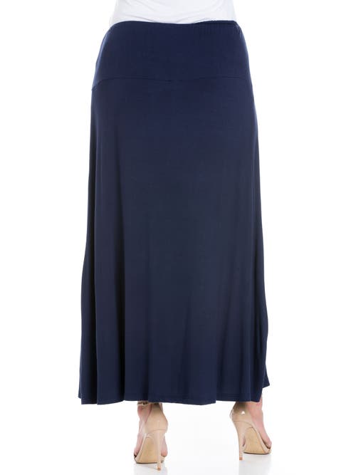 24seven Comfort Apparel Plus Size Comfortable Fit Elastic Waist Maxi Skirt In Blue