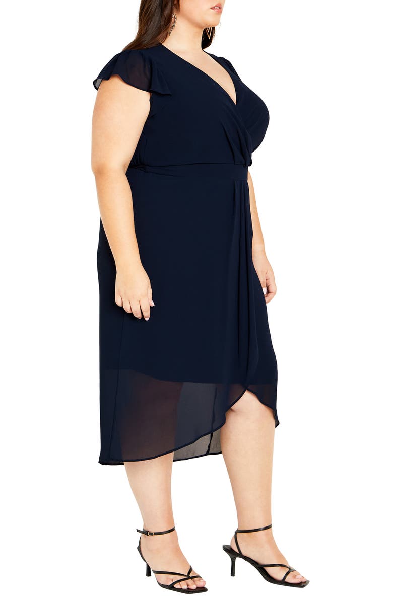 City Chic Faux Wrap Chiffon Midi Dress, Alternate, color, True Navy