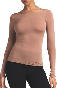 SKIMS Sheer Modal Blend Long Sleeve Boat Neck Top