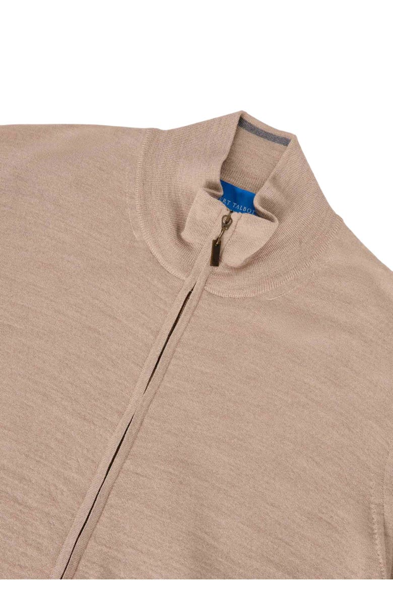 Dalton Full Washable Merino Zip Sweater, Alternate, color, Flax/Gray Tipping