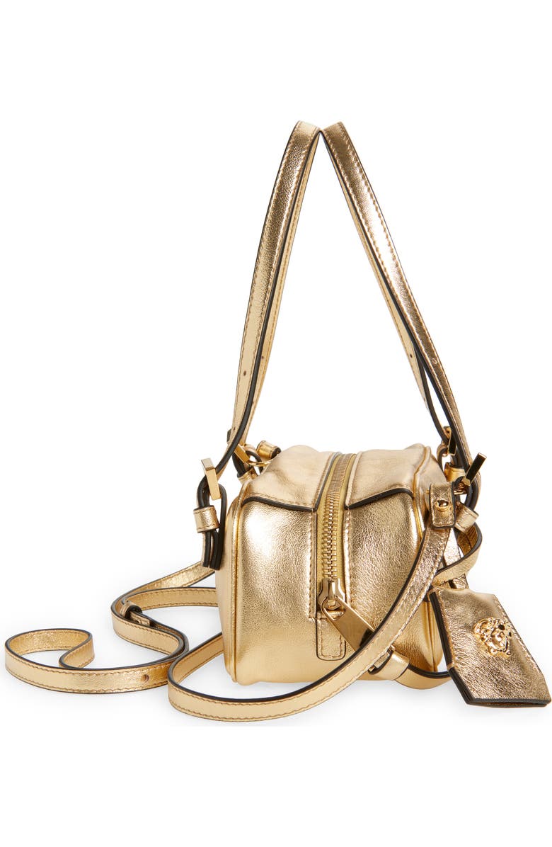 Versace Mini Tag Bowling Metallic Leather Shoulder Bag, Alternate, color,
