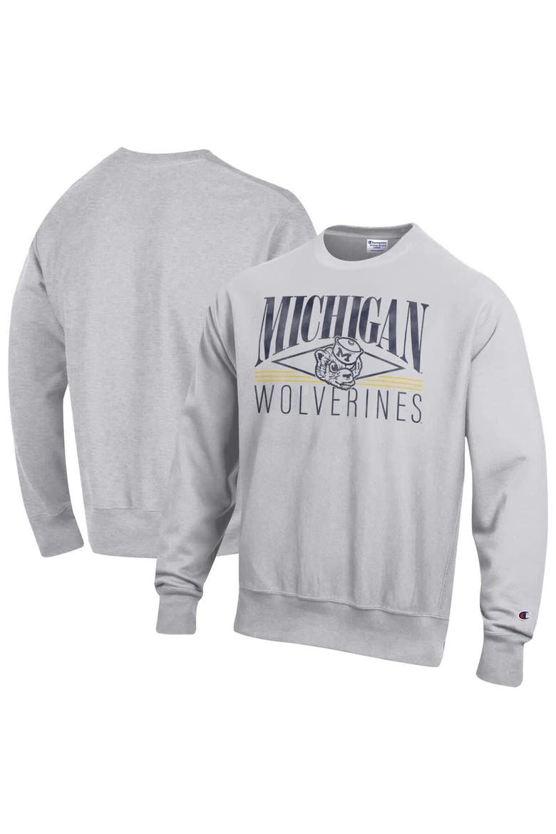 Men's Champion Gray Michigan Wolverines Reverse Weave Fleece Sweatshirt, Main, color, Gray