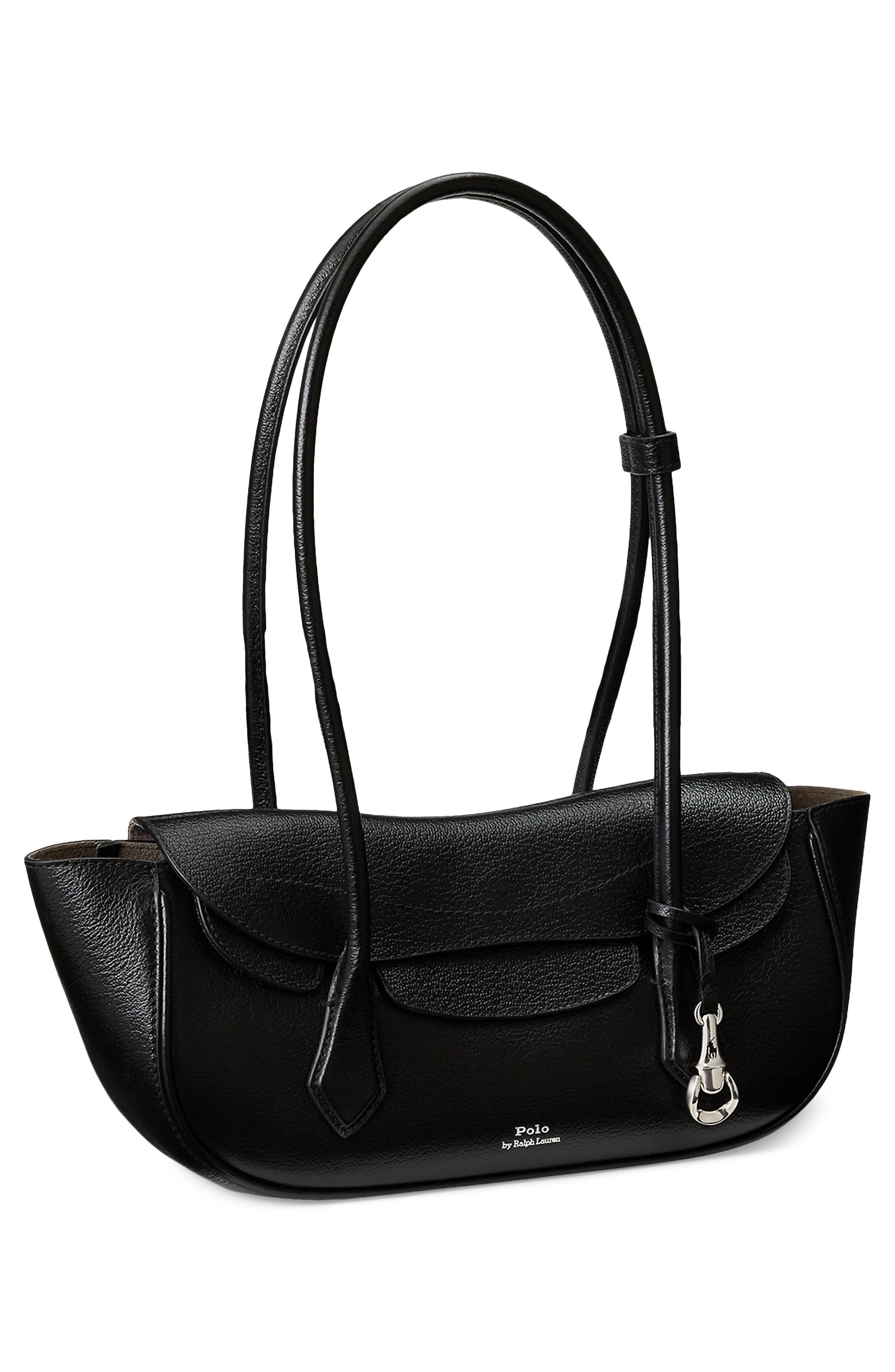Small Polo Blaze Grained Leather Shoulder Bag, Alternate, color, BLACK
