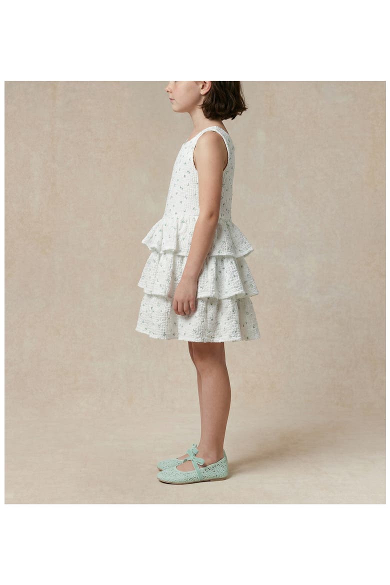 Kids' Floral Puckered Tiered Party Dress, Alternate, color, WHITE/ BLUE