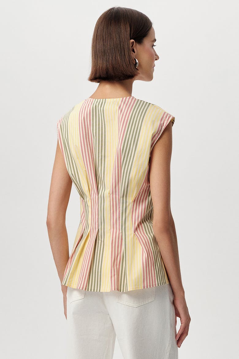 Biana V Neck Sleeveless Pleated Waist Shirt, Alternate, color, Multi Color