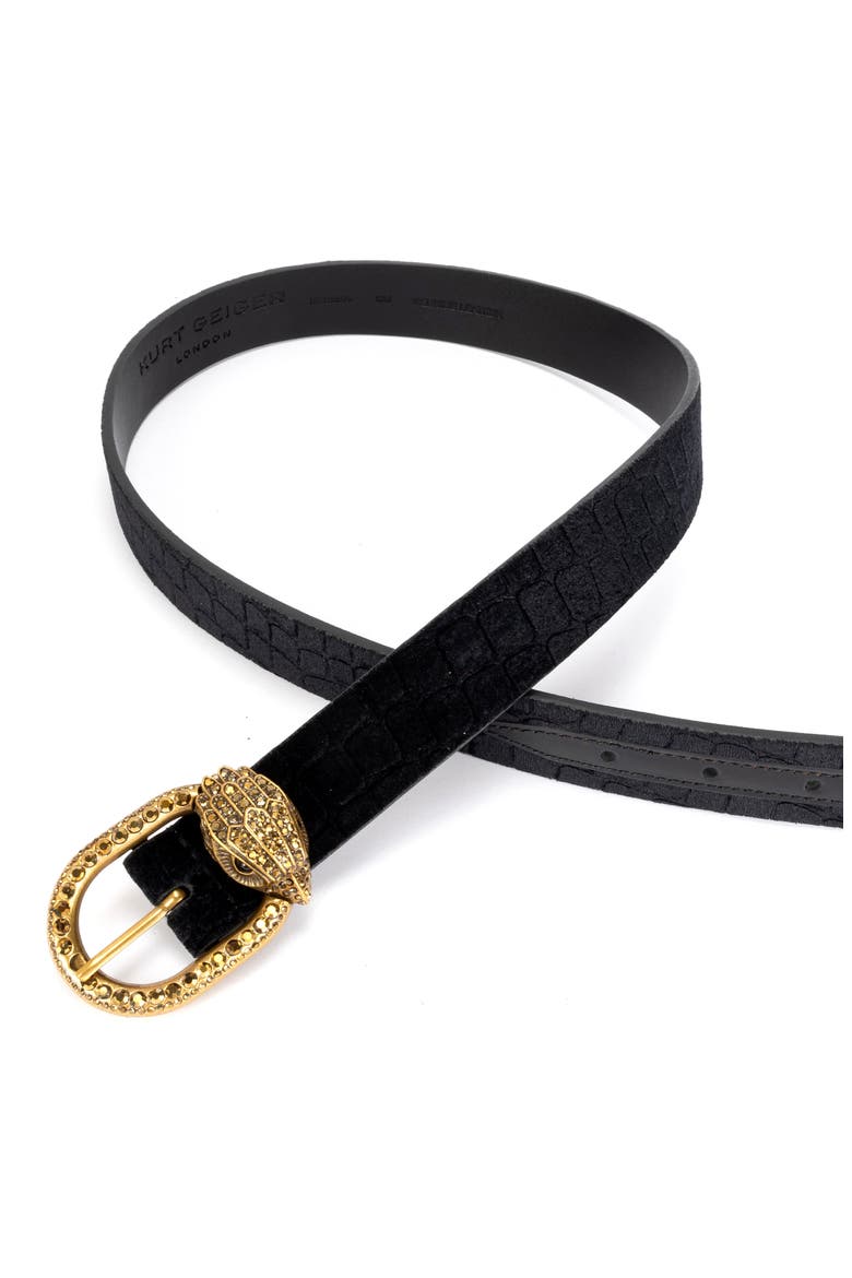 Croc Embossed Velvet Belt, Alternate, color, BLACK/ANTIQUE BRASS