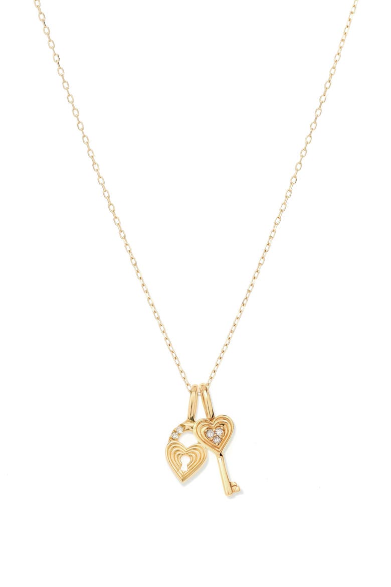 Diamond Heart & Key Pendant Necklace, Main, color, MIXED