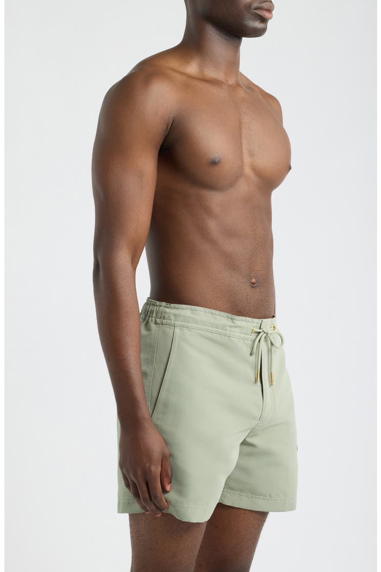 Oceano Solid Drawstring Swim Trunks, Alternate, color, SAGE