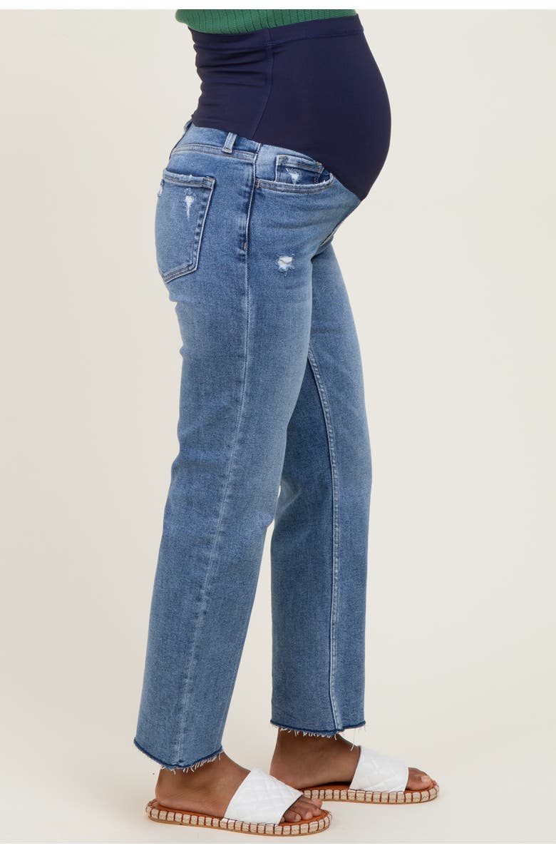 PinkBlush High Rise Raw Hem Ankle Straight Maternity Jeans, Alternate, color, Blue