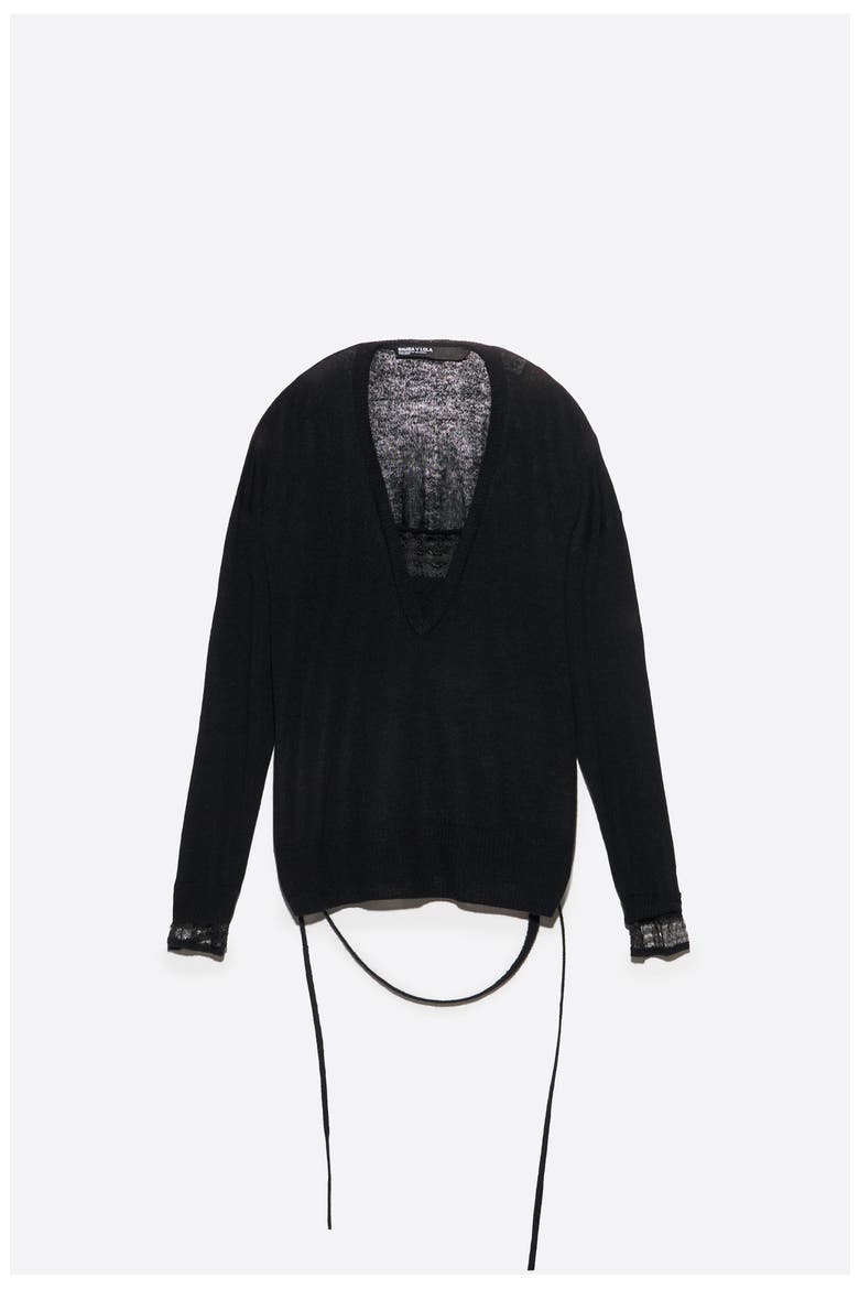 Wool V-Neck Long Sweater, Alternate, color, BLACK