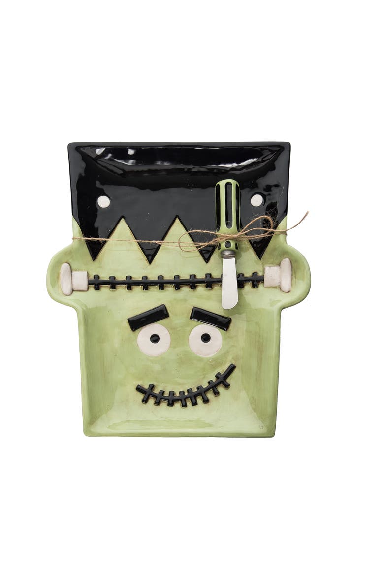 Halloween Frankenstein Serving Platter with Spreader, Main, color, Green